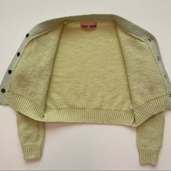 SOLD YesStyle V-Neck Two-Tone Green Knit Button-Up Trendy Cardigan - Picture 13 of 16